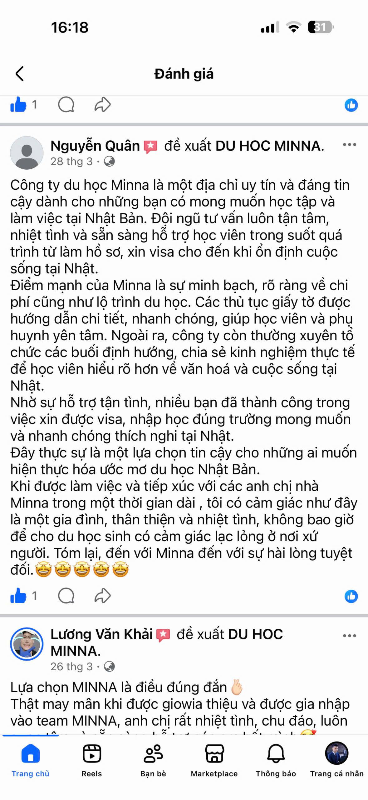 Đánh giá học viên MINNA 1