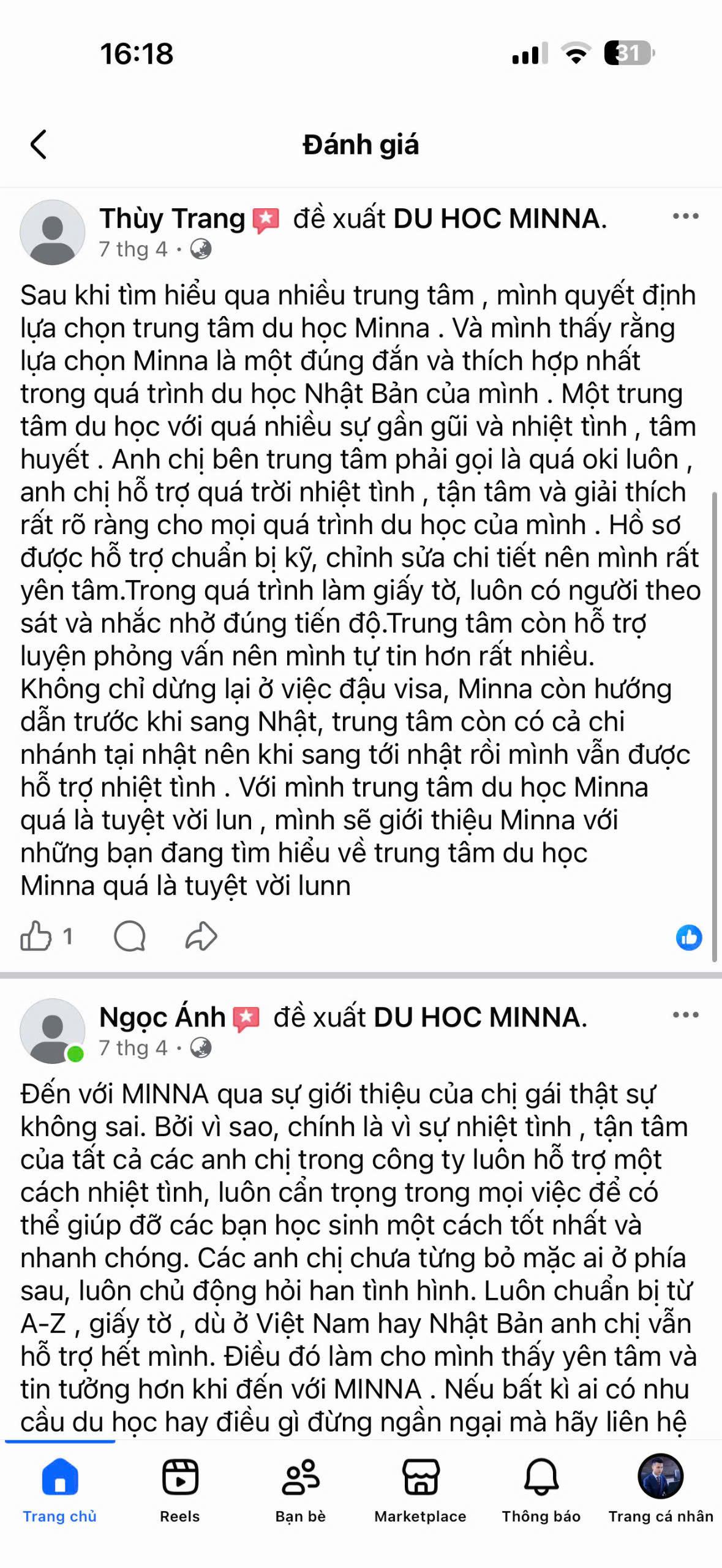 Đánh giá học viên MINNA 8