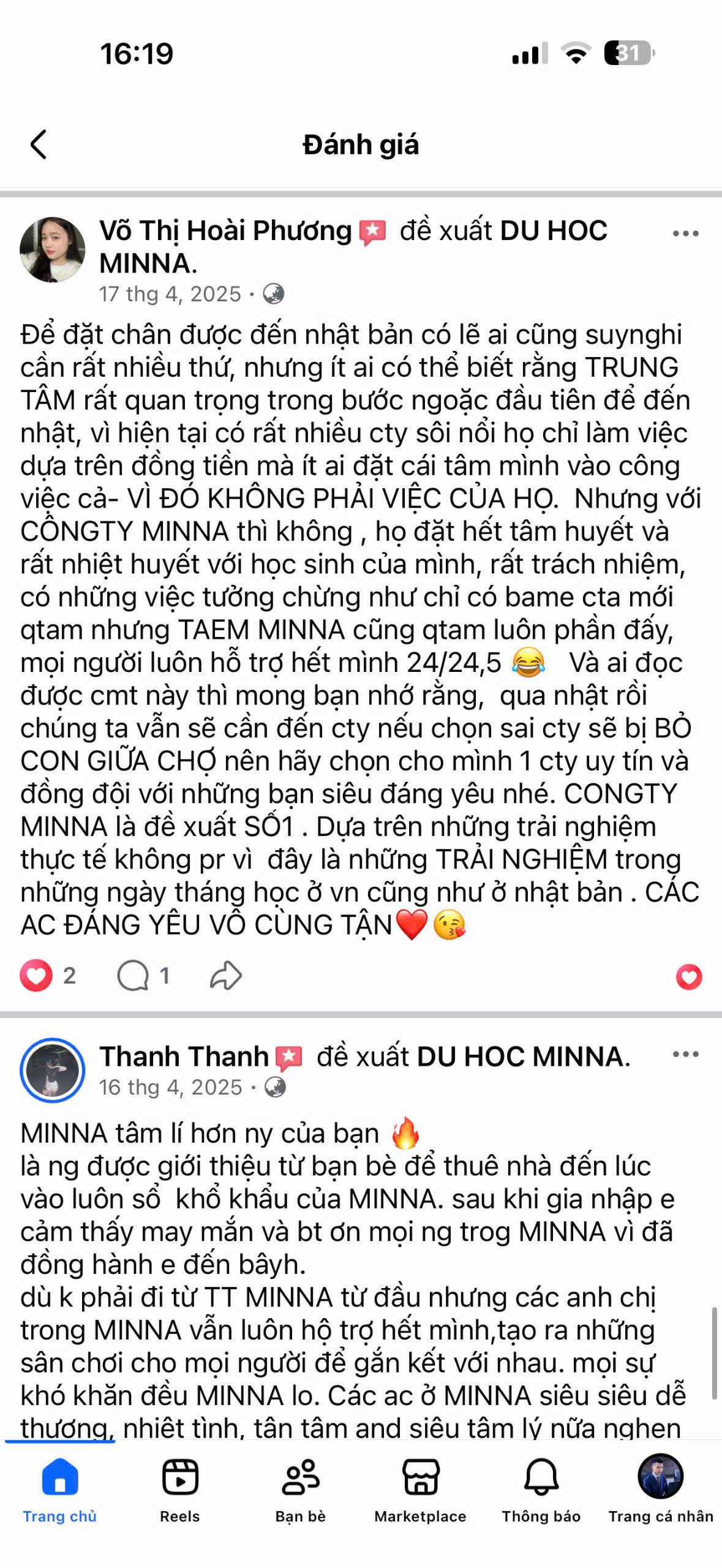 Đánh giá học viên MINNA 15