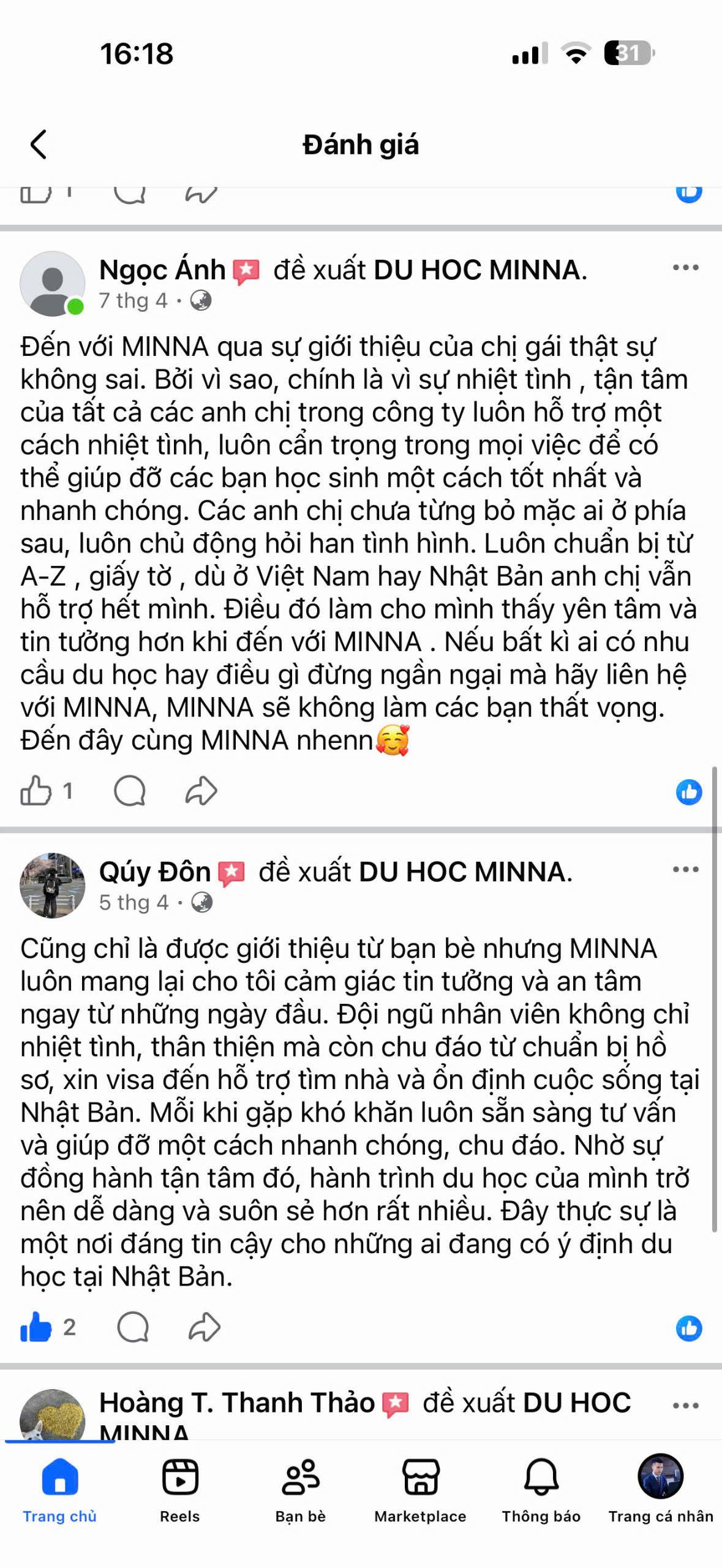 Đánh giá học viên MINNA 18