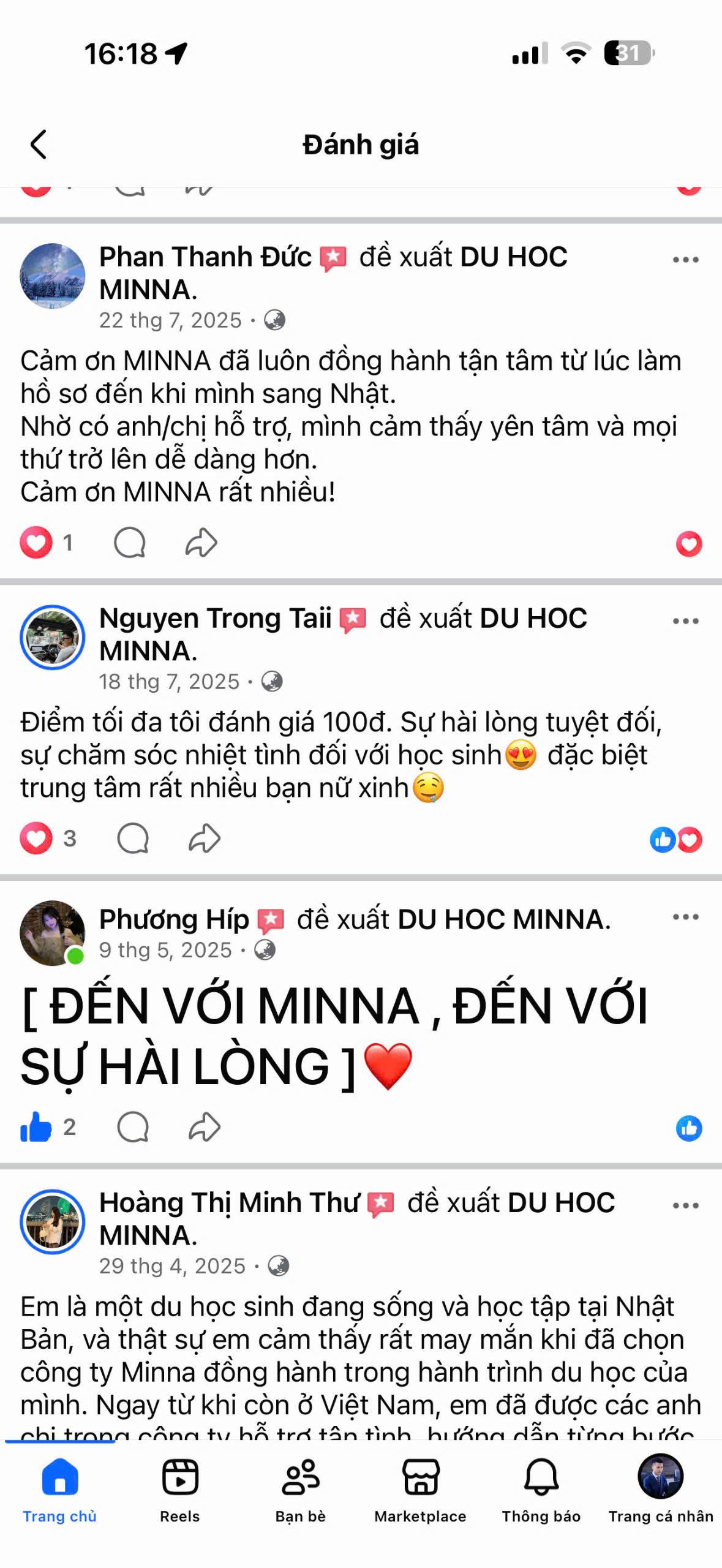 Đánh giá học viên MINNA 38