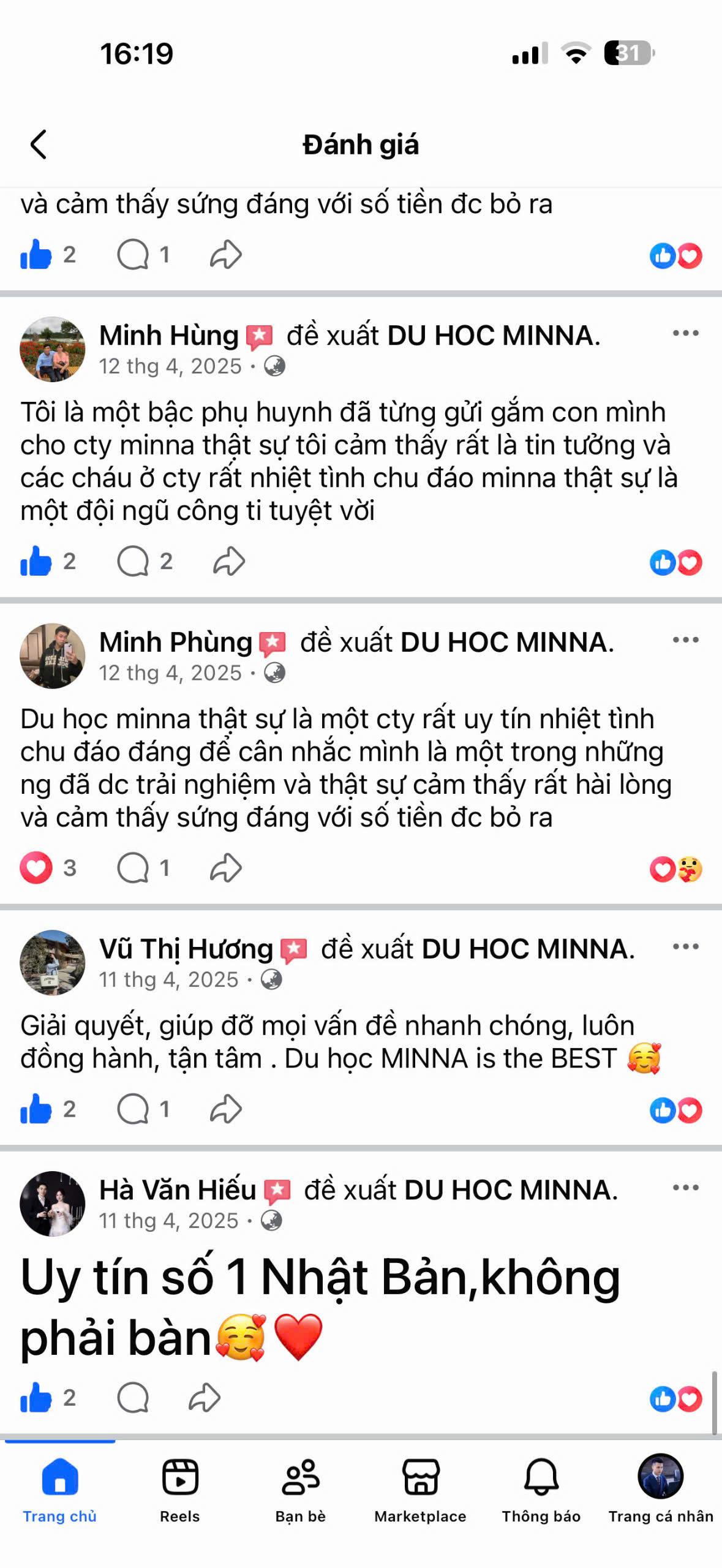 Đánh giá học viên MINNA 40