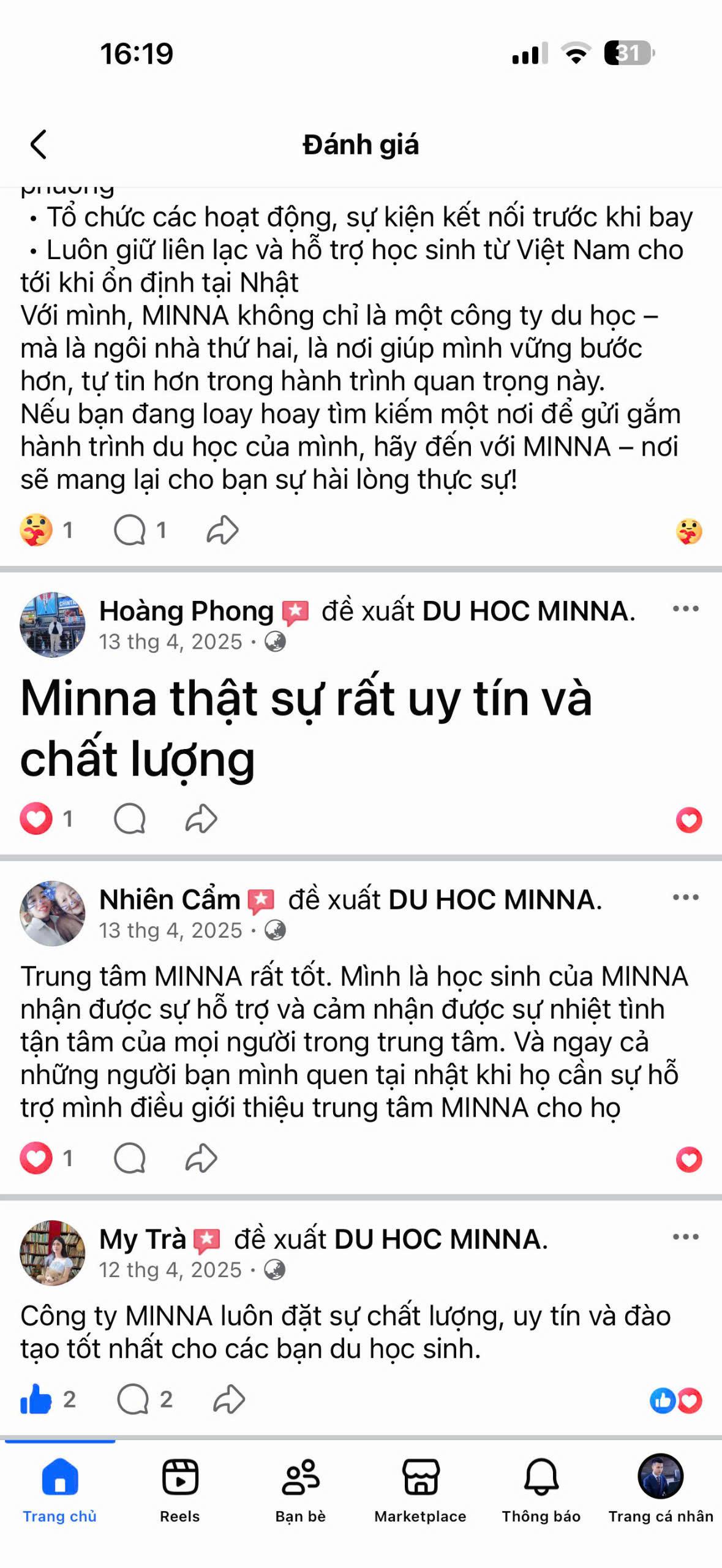 Đánh giá học viên MINNA 47